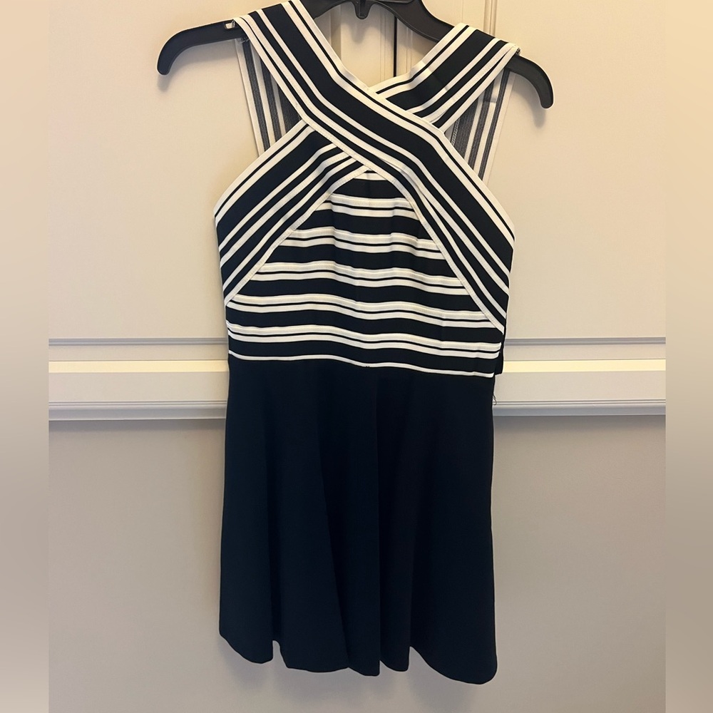 Maeve Black and White Halter Fit and Flare Dress